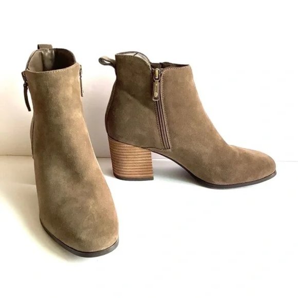 Blondo Shoes - BLONDO Siena Suede Waterproof Bootie Stacked Heel Inside Zip Mushroom 10